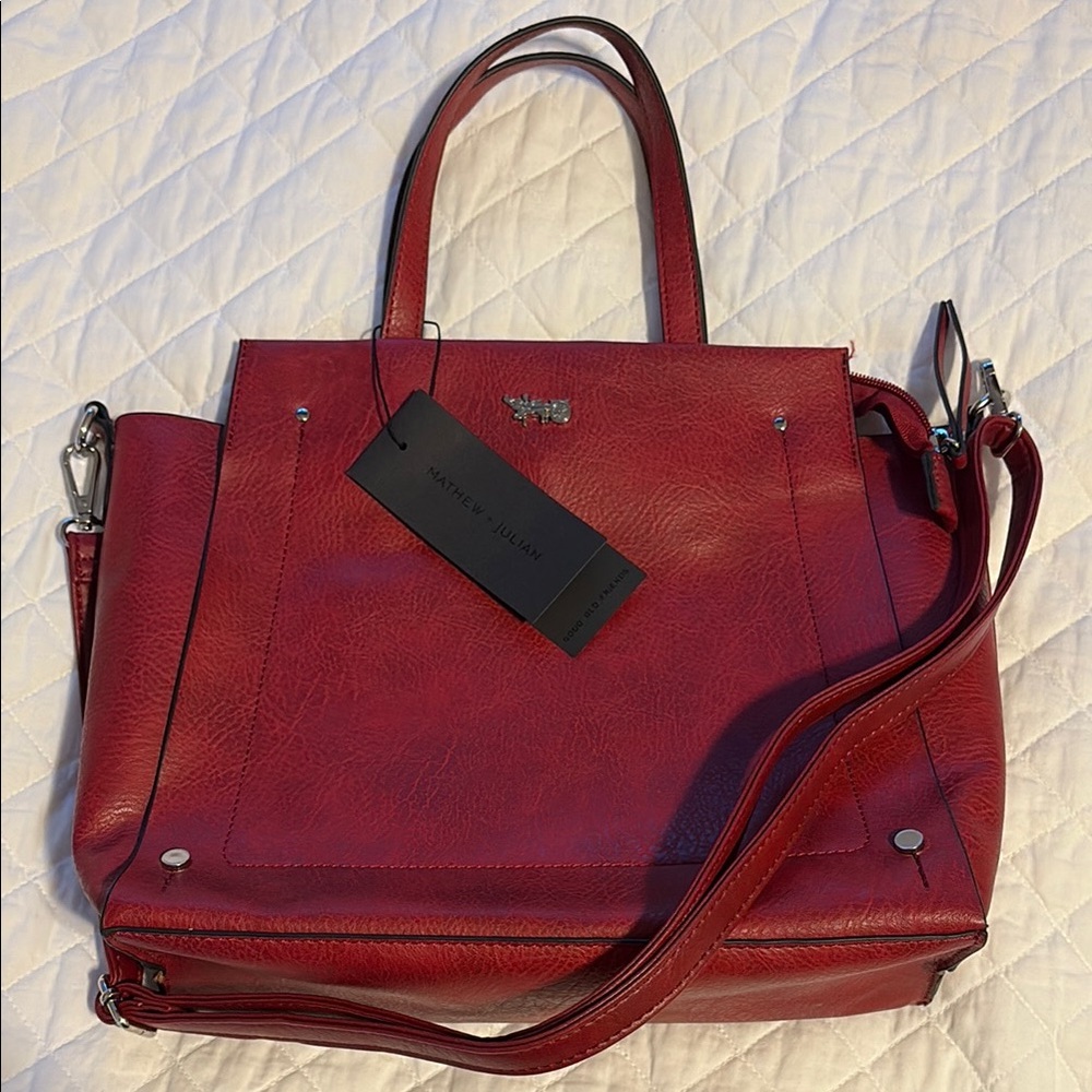 Elegant Red Leather Tote with Structured Design